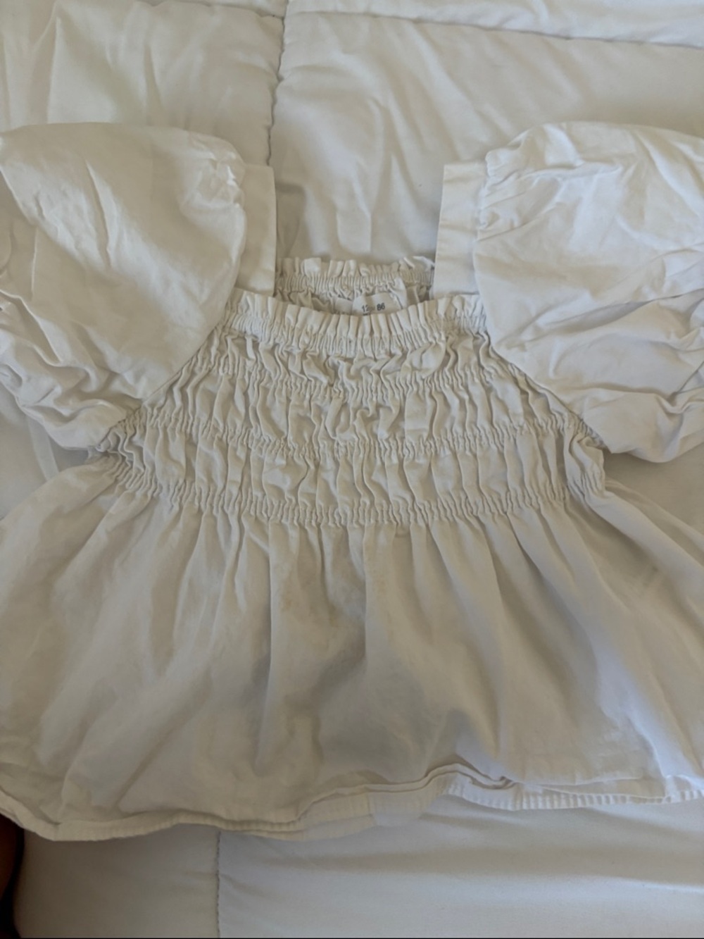 Zara White Smocked Puff Sleeve Top